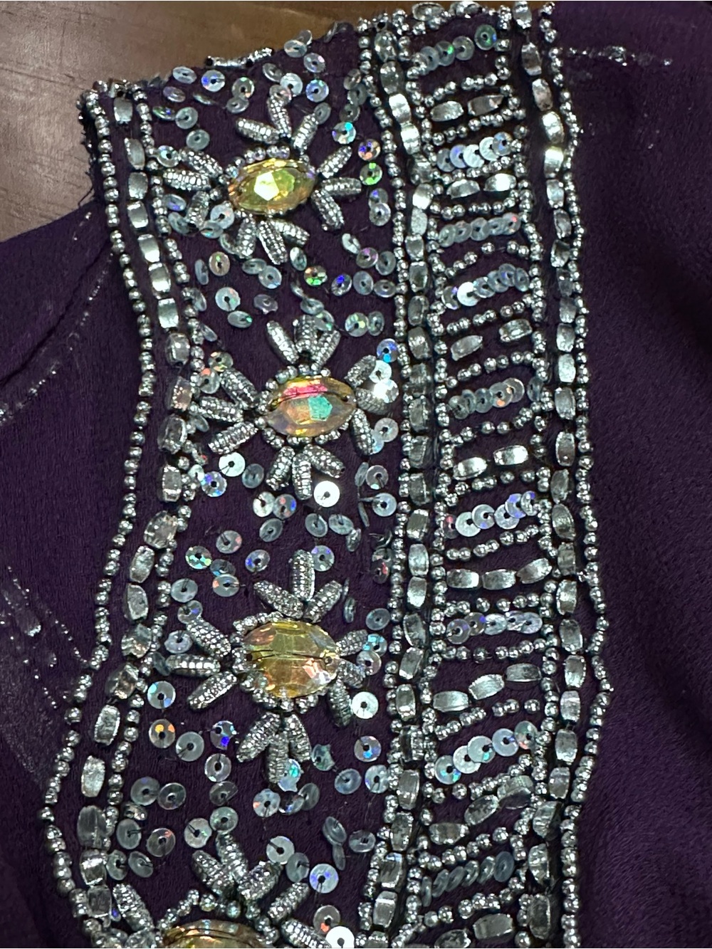 Made in India Embellished Purple Tunic Dress‎ Top 2XL Beaded Sequin Sheer Sleeve - Picture 8 of 14